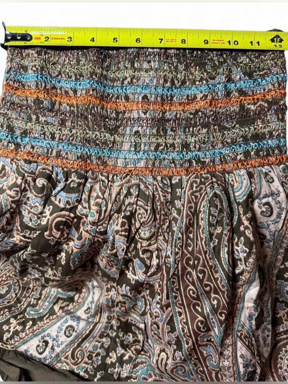Y2K Paisley Boho Midi Skirt Brown Blue Orange Smocked Dress Western Festival - M - Picture 5 of 8